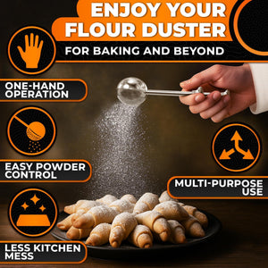 Sourdough Flour Duster for Bread Baking – Powdered Sugar Shaker Duster with Spring loaded System & One Handed Operation – Stainless Steel Mini Flour Sifter for Baking Corn Starch Cocoa & Spices