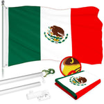 Load image into Gallery viewer, G128 Combo Pack: 5 Ft Tangle Free Aluminum Spinning Flagpole (Silver) &amp; Mexico Mexican Flag 2x3 Ft, ToughWeave Series Embroidered 300D Polyester  Pole with Flag Included