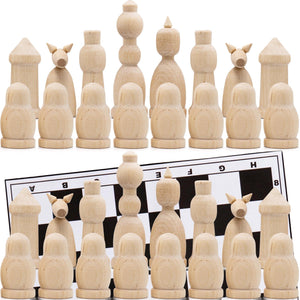 Unfinished Wood Chess Pieces with Vinyl Chess Board Paint Your Own Chess Set