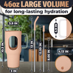 Load image into Gallery viewer, 46 Oz Glass Tumbler with Straw and Lid   Peach Glass Water Bottle with Natural Bamboo Lid 2 Slim and Boba Straws Silicone Sleeve Dishwasher Safe Car Holder Friendly Ergonomic Grip Easy Visibility
