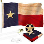 Load image into Gallery viewer, G128 Combo Pack: 5 Ft Tangle Free Aluminum Spinning Flagpole (White) &amp; Texas TeaStained Flag 2x3 Ft, ToughWeave Pro Series Embroidered 420D Polyester  Pole with Flag Included