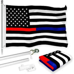 Load image into Gallery viewer, G128 Combo Pack: 6 Feet Tangle Free Spinning Flagpole (Silver) Thin Blue and Red Line Flag 3x5 ft Printed 150D Brass Grommets (Flag Included) Aluminum Flag Pole