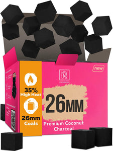 New 26 mm Hookah Charcoal Hookah Coals for Hookah Coconut – XL Pack 80 Count & 1.2 KG (2.6 lbs) – Premium Quality – 100% Natural Coconut Hookah Charcoal Cubes – NOT Quick Light