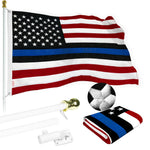 Load image into Gallery viewer, G128 Flag Pole 5 FT White Tangle Free &amp; Blue Lives Matter Flag 2x3 FT Combo Embroidered Spun Polyester