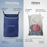 Load image into Gallery viewer, Fine Living Large Hanging Laundry Hamper with Over Door Hooks &amp; Adhesive Durable Space Saving Laundry Bag with Zipper and Wide Open Top Hanging Dorm Laundry Hamper 18 x4.75 x28  (Navy Blue L)