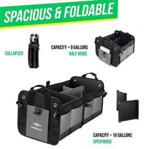 Trunk Organizer with Covering Net Attachable Non Slip Pads and Stainless Hooks Two Shades of Gray