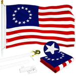 Load image into Gallery viewer, G128 Combo Pack: 6 Ft Tangle Free Aluminum Spinning Flagpole (White) &amp; Betsy Ross Flag 3x5 Ft, ToughWeave Series Embroidered 300D Polyester  Pole with Flag Included