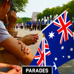 Load image into Gallery viewer, G128 12 Pack Handheld Australia Australian Stick Flags  12x18 In  Printed 150D Polyester, Country Flag, Solid Wooden Stick, Spear Gold Tip