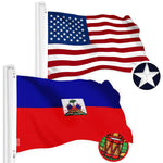 Load image into Gallery viewer, G128 Combo Pack: American USA Flag 4x6 Ft &amp; Haiti Flag 4x6 Ft, Both Embroidered SPUN Polyester, Indoor/Outdoor, Brass Grommets