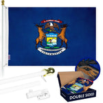 Load image into Gallery viewer, G128  6 Feet Tangle Free Spinning Flagpole (White) Michigan Double Sided Brass Grommets Embroidered 3x5 ft (Flag Included) Aluminum Flag Pole
