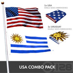 Load image into Gallery viewer, G128 Combo Pack: USA American Flag 3x5 Ft Embroidered Stars &amp; Uruguay (Uruguayan) Flag 3x5 Ft Doublesided Embroidered 210D