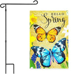 Load image into Gallery viewer, G128 Combo Pack: Garden Flag Stand Black 36x16 Inch &amp; Garden Flag Hello Spring Butterflies Flowers 12x18 Inch