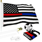 Load image into Gallery viewer, G128 Flag Pole 5 FT White Tangle Free &amp; Thin Blue &amp; Red Flag 2.5x4 FT Combo Embroidered Spun Polyester