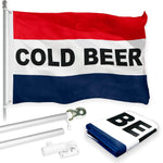 Load image into Gallery viewer, G128 Combo Pack: 6 Feet Tangle Free Spinning Flagpole (Silver) Cold Beer Flag 3x5 ft Printed 150D Brass Grommets (Flag Included) Aluminum Flag Pole