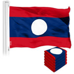 Load image into Gallery viewer, G128 5 Pack: Laos Laotian Flag  3x5 Ft  LiteWeave Pro Series Printed 150D Polyester  Country Flag, Indoor/Outdoor, Vibrant Colors, Brass Grommets, Thicker and More Durable Than 100D 75D Polyester