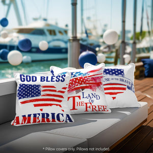 Patriotic Decoration Land of Free Waterproof Throw Pillow Covers 18x18 In Set