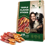 Load image into Gallery viewer, Triple Flavor Dog Rawhide Treats Duck &amp; Chicken Human Grade Meat Natural &amp; Organic Pet Dried Snacks Grain Free Long Lasting Chews for Large &amp; Small Dogs Best Sticks for Healthy Teeth
