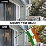 Load image into Gallery viewer, G128 Combo Pack: 6 Ft Tangle Free Aluminum Spinning Flagpole (Black) &amp; Niger Nigerien Flag  3x5 Ft LiteWeave Pro Series Printed 150D Polyester  Pole with Flag Included