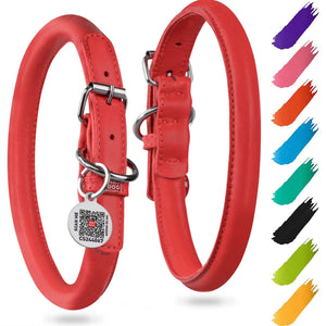 Ultra Soft Rolled Leather Dog Collar 18  21 inch Neck Red Soft Padded Dog