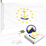 Load image into Gallery viewer, G128 Combo Pack: 6 Ft Tangle Free Aluminum Spinning Flagpole (White) &amp; Rhode Island No Golden Border State Flag 3x5 Ft, ToughWeave Series Embroidered 300D Polyester  Pole with Flag Included