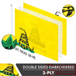 Load image into Gallery viewer, G128 3 Pack: Gadsden Don't Tread On Me Flag  1x1.5 Ft  Double ToughWeave Series Double Sided Embroidered 210D Poly  Historical Flag, Embroidered Design, Brass Grommets, Heavy Duty, 3ply
