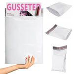 Load image into Gallery viewer, White Gusseted Poly Mailers 10 x 13 x 2 Inch Pack of 50 Poly Shipping Envelopes for Clothing 2.5 Mil. Plastic Shipping Bags Self Seal. Mailing Packages