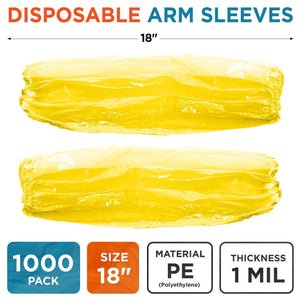 Yellow Disposable Arm Sleeves 18 Inch 100 Pack Waterproof Sleeve Elastic Wrists