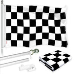 Load image into Gallery viewer, G128 Combo Pack: 6 Ft Tangle Free Spinning Flagpole (Silver) &amp; Checkered Flag Flag 3x5 Ft Printed 150D Polyester, Brass Grommets (Flag Included) Aluminum Flag Pole