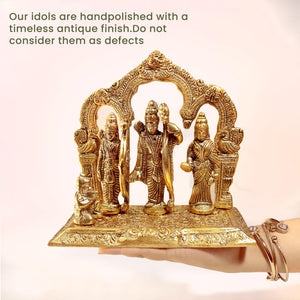 The Fine Living Co. Ram Darbar Includes Rama Sita Laxman Hanuman Murti Idol Statue Gold Plated Figurine for Home Temple Pooja Room Decor Living Room Altar Spiritual Decor