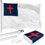 Load image into Gallery viewer, G128 Combo Pack: 5 Ft Tangle Free Aluminum Spinning Flagpole (Silver) &amp; Christian Flag 2x3 Ft, LiteWeave Pro Series Printed 150D Polyester  Pole with Flag Included