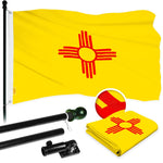 Load image into Gallery viewer, G128 Combo Pack: 5 Ft Tangle Free Aluminum Spinning Flagpole (Black) &amp; New Mexico NM State Flag 2x3 Ft, ToughWeave Series Embroidered 300D Polyester  Pole with Flag Included