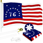 Load image into Gallery viewer, G128 Combo Pack: 5 Ft Tangle Free Aluminum Spinning Flagpole (White) &amp; Bennington 76 Flag 2x3 Ft, ToughWeave Series Embroidered 300D Polyester  Pole with Flag Included