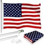 Load image into Gallery viewer, G128 Combo Pack: 5 Ft Tangle Free Aluminum Spinning Flagpole (Silver) &amp; American USA Flag 2x3 Ft, LiteWeave Pro Series Printed 150D Polyester  Pole with Flag Included