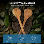 Load image into Gallery viewer, The Fine Living Co. Acacia Salad Servers 11 Inches Wooden Spoon Handcrafted Kitchen Utensils for Mixing Tossing Cooking (2 Piece Set Natural)
