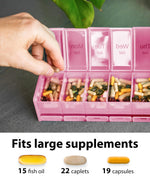 Load image into Gallery viewer, Extra Large Pill Organizer Pink XXL Vitamin Holder for Weekly Supplements Double Sided Pill Box 7 Day with Big AM PM Compartments Huge Daily Medicine Dispenser 2 Times a Day Reliable and Easy to Use