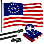 Load image into Gallery viewer, G128 Combo Pack: 5 Ft Tangle Free Aluminum Spinning Flagpole (Black) &amp; Betsy Ross 1776 Flag 2x3 Ft, ToughWeave Series Embroidered 300D Polyester  Pole with Flag Included