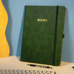 Load image into Gallery viewer, 2025 2026 HARDCOVER Leather Planner Weekly &amp; Monthly   8.5x11 Inches   Academic Planner Business Personal or Student   Pen Holder Thick Paper July 2025   June 2026 (Dark Green)
