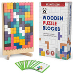 Load image into Gallery viewer, Wooden Puzzle Blocks Montessori Brain Blocks &amp; Stacki Style 10 Challenge Cards Numbered Tray &amp; Grid Guide Educational Game for Kids Ages 3 to 5 Russian Blocks Style Learning Game