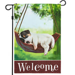 Load image into Gallery viewer, G128 Garden Flag Sleeping Puppy and Welcome Quote  12x18 Inch  Printed 150D Polyester  Everyday Decoration, Rustic Holiday Seasonal Outdoor Flag