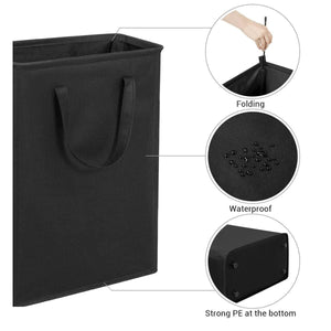 Slim Laundry Hamper With Handles Collapsible Laundry Basket Thin Dirty Clothes Basket Narrow Laundry Bag Foldable Dirty Clothes Hamper 45L (21 inchesBlack)