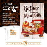 Load image into Gallery viewer, G128 Combo Pack: Garden Flag Stand Black 36 in x 16 in &amp; Garden Flag Fall Decoration Gather Happy Moments Flower Truck 12x18 DoubleSided Blockout Fabric