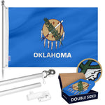 Load image into Gallery viewer, G128 Combo Pack: 6 Ft Tangle Free Aluminum Spinning Flagpole (Silver) &amp; Oklahoma OK State Flag 3x5 Ft, Double ToughWeave Series Double Sided Embroidered 210D Polyester  Pole with Flag Included