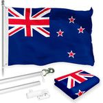 Load image into Gallery viewer, G128 Combo Pack: 6 Feet Tangle Free Spinning Flagpole (Silver) New Zealand New Zealander Flag 3x5 ft Printed 150D Brass Grommets (Flag Included) Aluminum Flag Pole