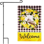 Load image into Gallery viewer, G128 Combo Pack: Garden Flag Stand Black 36 in x 16 in &amp; Garden Flag Summer Decoration Welcome Bird with Fruit Wreath 12x18 DoubleSided Blockout Fabric