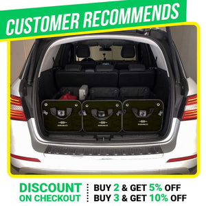 Trunk Organizer with Covering Net Attachable Non Slip Pads and Stainless Hooks Military Green