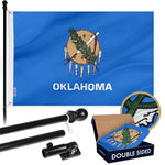 Load image into Gallery viewer, G128 Combo Pack: 6 Ft Tangle Free Aluminum Spinning Flagpole (Black) &amp; Oklahoma OK State Flag 3x5 Ft, Double ToughWeave Series Double Sided Embroidered 210D Polyester  Pole with Flag Included