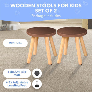 Wooden Step Stool for Kids and Toddlers – Set of 2 – Walnut – Extendable Legs Kids Chair – Sensory Table Seat – Children's Round Sitting Furniture with Leveling Feet and Anti Slip Pads