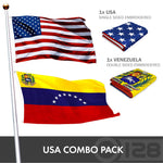 Load image into Gallery viewer, G128 Combo Pack: USA American Flag 3x5 Ft Embroidered Stars &amp; Venezuela (Venezuelan) Flag 3x5 Ft Doublesided Embroidered 210D