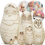 Load image into Gallery viewer, Owl Craft Blank Russian Nesting Dolls Set 7 pcs Unfinished Wood Crafts Paint
