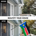 Load image into Gallery viewer, G128 Combo Pack: 6 Ft Tangle Free Aluminum Spinning Flagpole (Black) &amp; South Sudan South Sudanese Flag 3x5 Ft, LiteWeave Pro Series Printed 150D Polyester  Pole with Flag Included